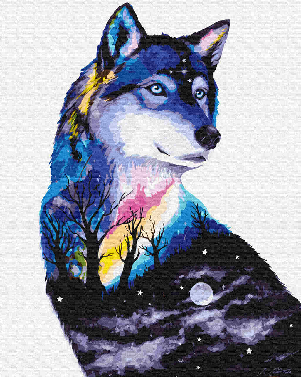 Malen nach Zahlen - Malen nach Zahlen - wolf night - by Pixie Cold