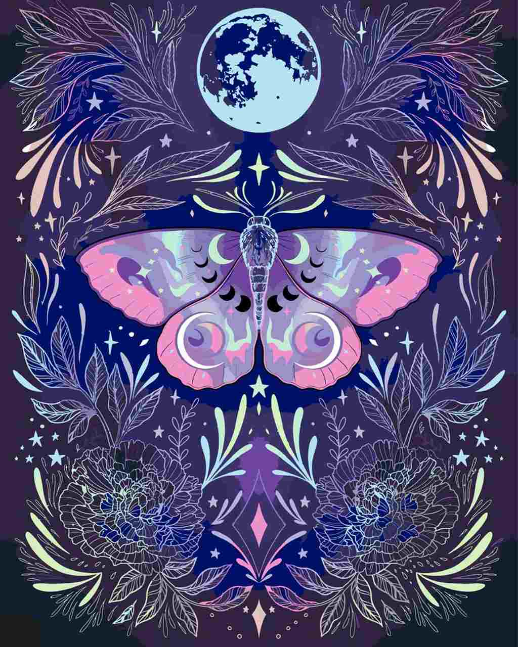 Malen nach Zahlen   Malen nach Zahlen   Mottenflug zum Mond   by Pixie Cold
