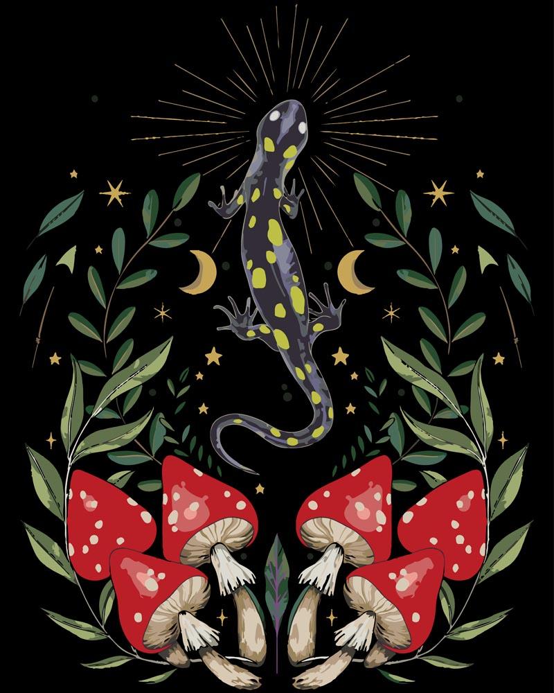 Malen nach Zahlen - Malen nach Zahlen - gelb gepunkteter Salamander bei Nacht- by Pixie Cold