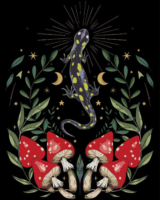 Malen nach Zahlen - Malen nach Zahlen - gelb gepunkteter Salamander bei Nacht- by Pixie Cold