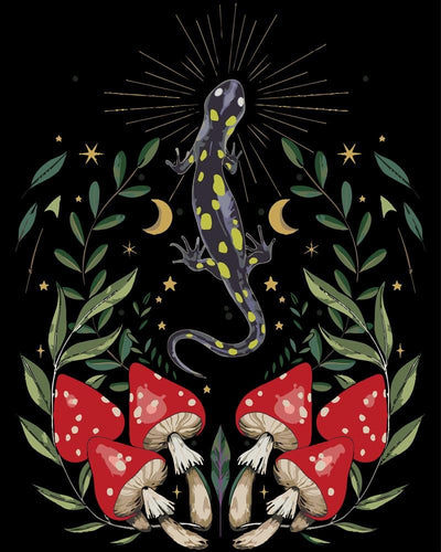 Malen nach Zahlen - Malen nach Zahlen - gelb gepunkteter Salamander bei Nacht- by Pixie Cold