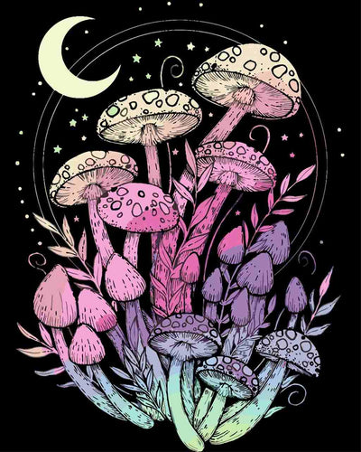 Malen nach Zahlen - Malen nach Zahlen - Pilze bei Nacht - by Pixie Cold