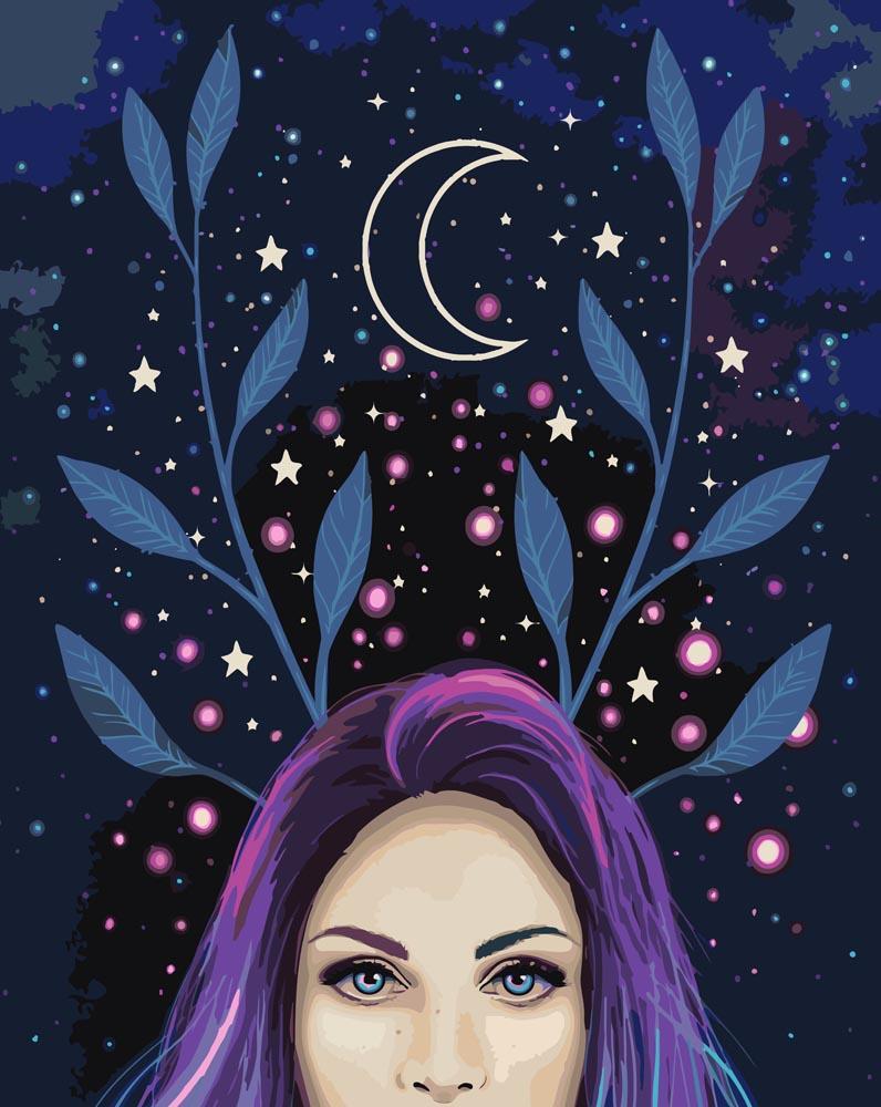 Malen nach Zahlen - Malen nach Zahlen - Frau mit violetten Haar - by Pixie Cold