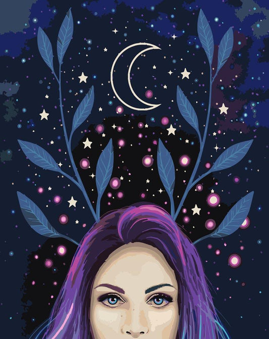 Malen nach Zahlen - Malen nach Zahlen - Frau mit violetten Haar - by Pixie Cold