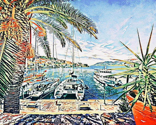 Malen nach Zahlen - Malen nach Zahlen - Hafen von Korcula - by zamart