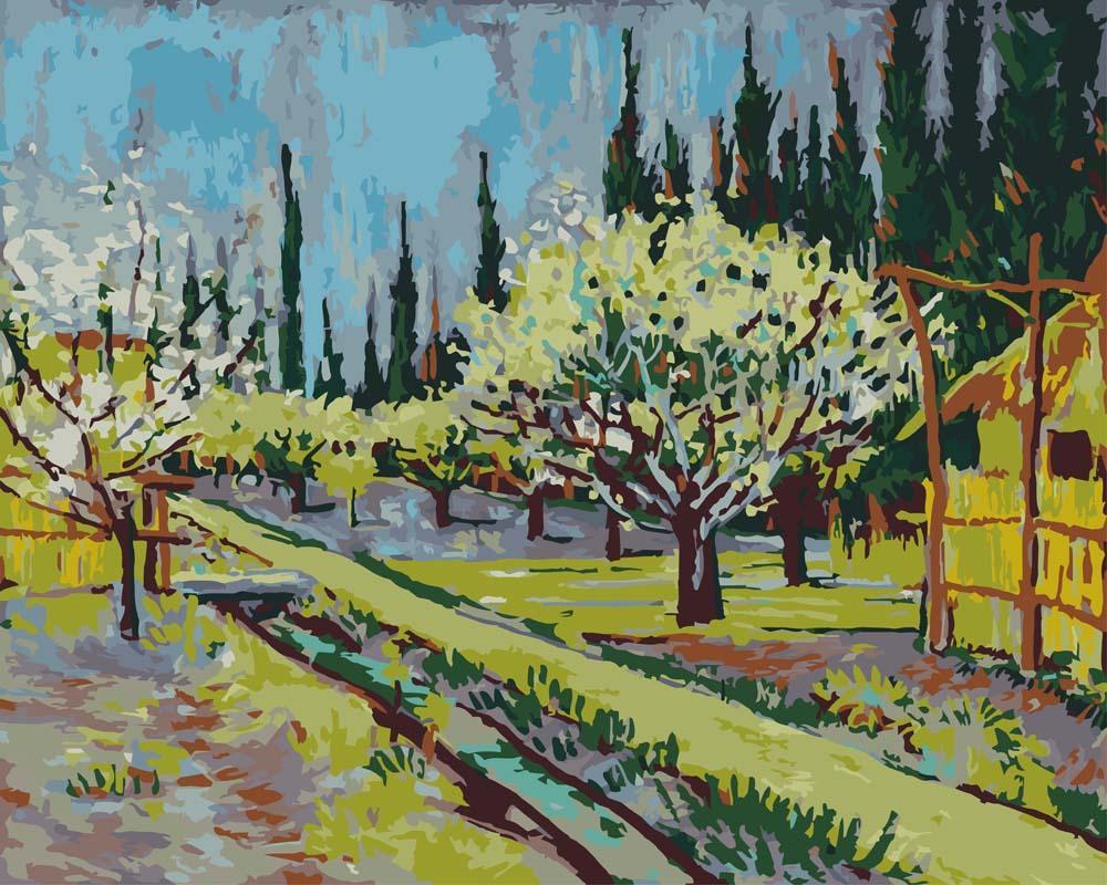 Malen nach Zahlen   Malen nach Zahlen   Blühender Obstgarten, von Zypressen umgeben   Vincent van Gogh