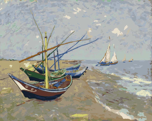 Malen nach Zahlen - Malen nach Zahlen - Fischerboote am Strand von Les Saintes-Maries-de-la-Mer - Vincent van Gogh