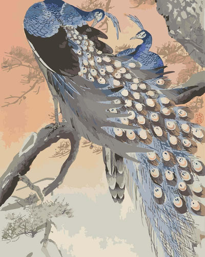 Malen nach Zahlen - Malen nach Zahlen - Zwei Pfaue auf einem Ast von Ohara Koson