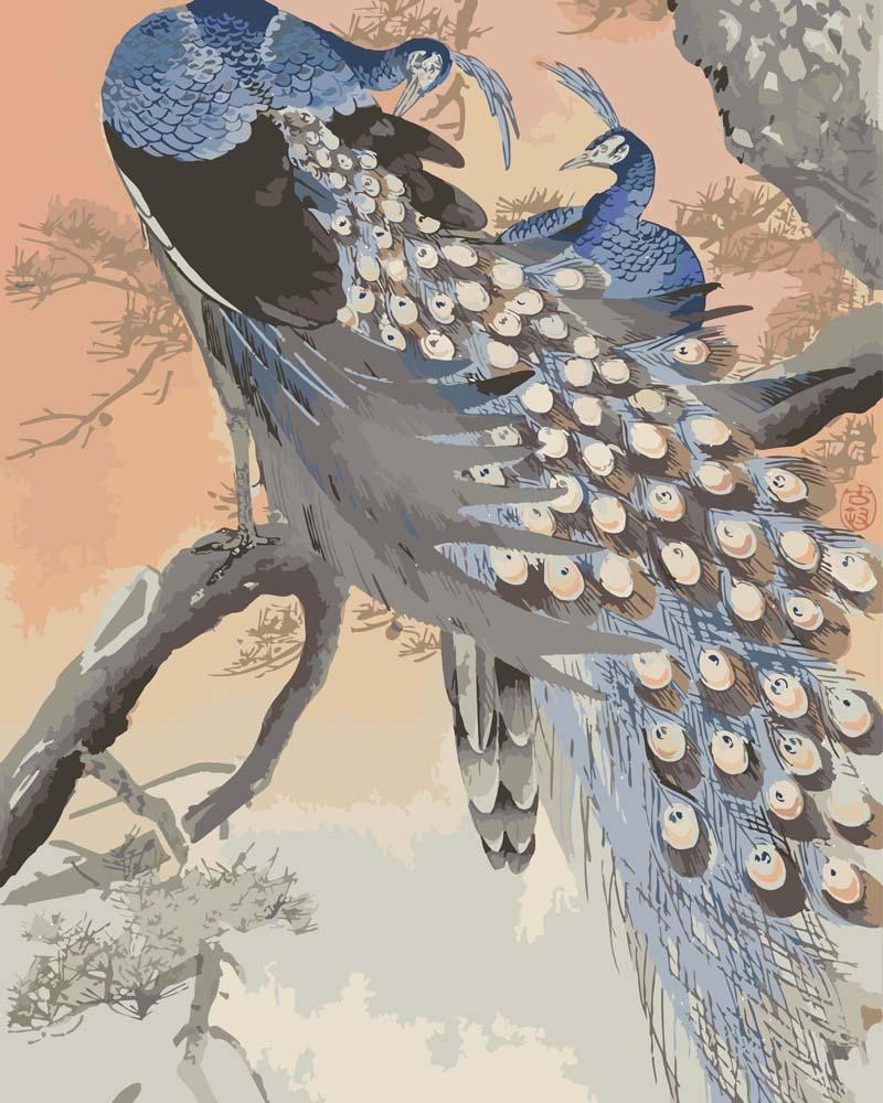 Malen nach Zahlen   Malen nach Zahlen   Zwei Pfaue auf einem Ast von Ohara Koson