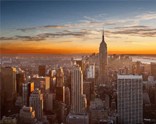 Malen nach Zahlen - Malen nach Zahlen - Sonnenuntergang über Manhatten - New York