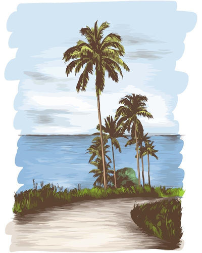 Malen nach Zahlen - Malen nach Zahlen - Palem am Strand und Straße