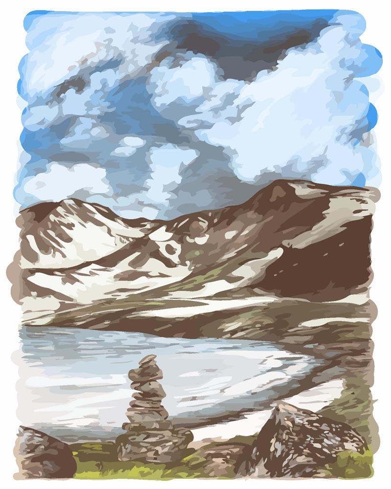 ABEUTY Malen Nach Zahlen Kit – Seaside Berg Dorf Nachts, DIY Ölgemälde Auf Leinwand 40x50 Cm Ohne Rahmen