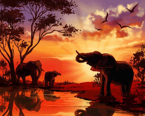 Malen nach Zahlen - Malen nach Zahlen - Afrikanische Savannenelefanten