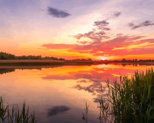 Malen nach Zahlen - Malen nach Zahlen - Sonnenuntergang am See