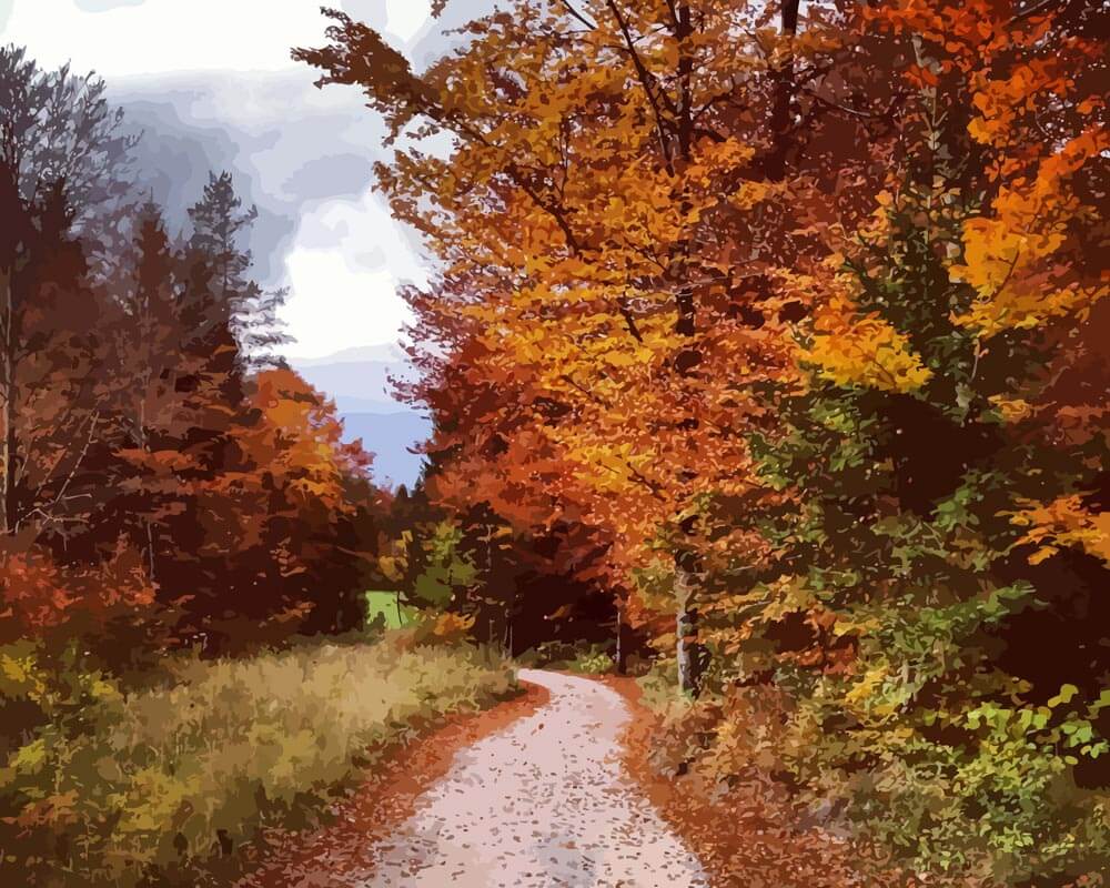 Malen nach Zahlen - Malen nach Zahlen - Herbstweg mit Herbstbäumen