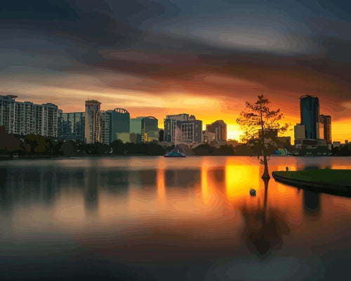 Malen nach Zahlen - Malen nach Zahlen - Sonnenuntergang am See Eola-Orlando