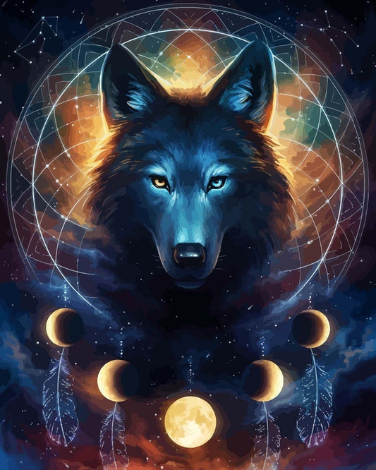Malen nach Zahlen - Malen nach Zahlen - Traumfänger Wolf - by jojoesart
