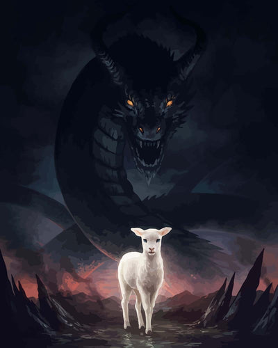 Malen nach Zahlen - Malen nach Zahlen - Das Lamm und der Drache - by jojoesart