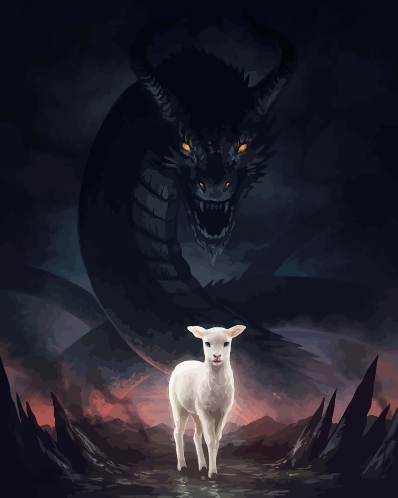 Malen nach Zahlen   Malen nach Zahlen   Das Lamm und der Drache   by jojoesart