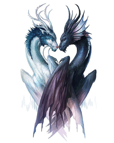 Malen nach Zahlen - Malen nach Zahlen - Yin und Yang Drachen - by jojoesart