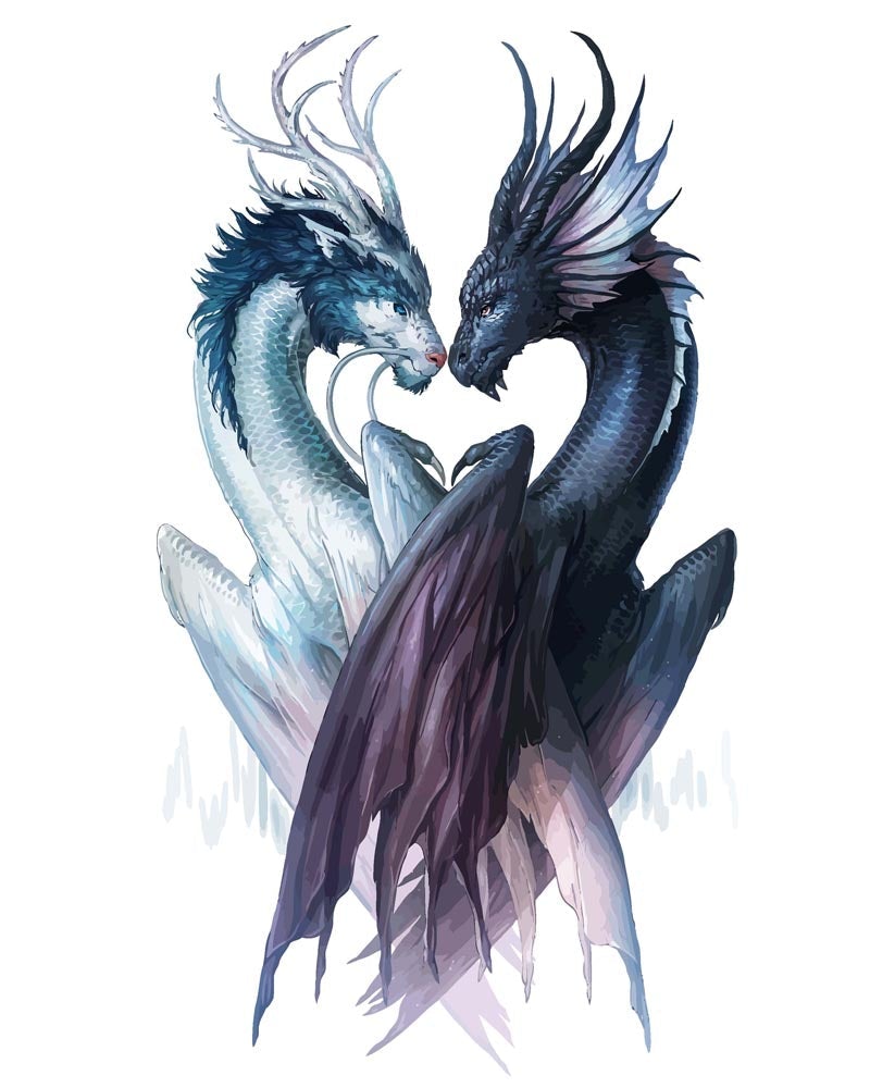 Malen nach Zahlen   Malen nach Zahlen   Yin und Yang Drachen   by jojoesart