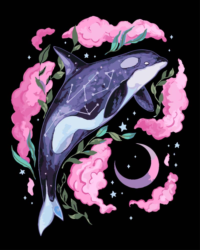 Malen nach Zahlen - Malen nach Zahlen - Orca und Mond - by Pixie Cold