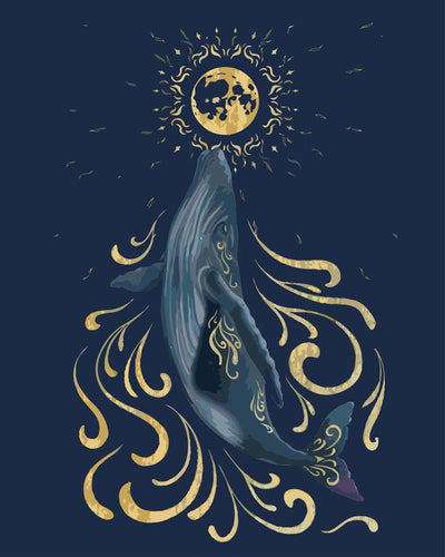 Malen nach Zahlen - Malen nach Zahlen - Wal und goldener Mond - by Pixie Cold