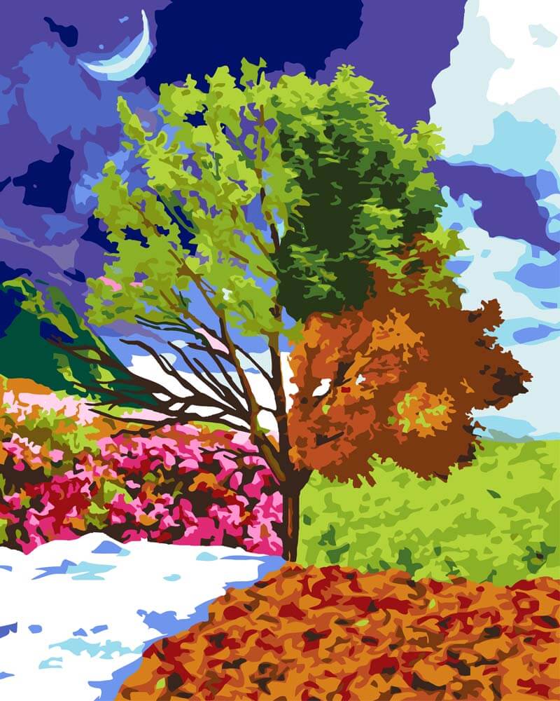 Malen nach Zahlen   Malen nach Zahlen   Die vier Jahreszeiten als Baum