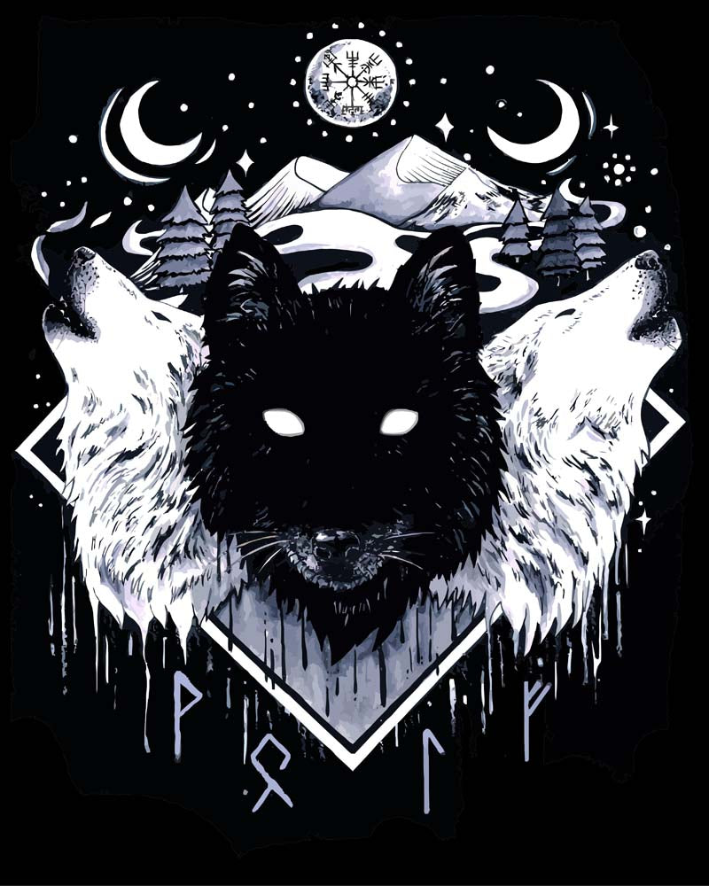 Malen nach Zahlen - Malen nach Zahlen - Fenrir,Skall und Hati - by Tiny Tami