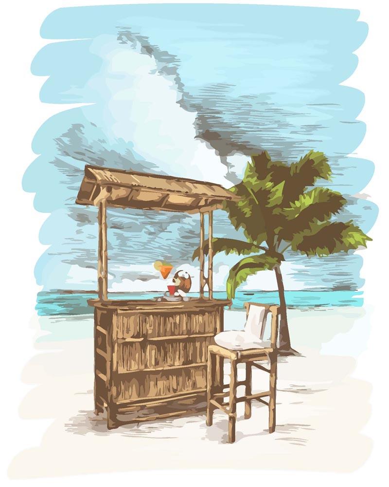 Malen nach Zahlen   Bambusbar am Strand