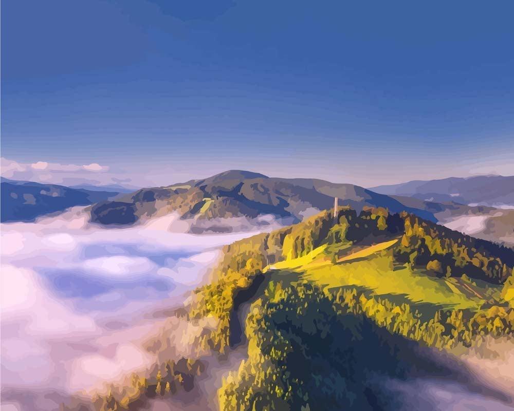 Malen nach Zahlen   Berge mit rosa Wolken