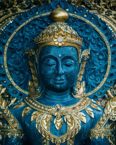 Malen nach Zahlen - Blaue und Goldene Buddha Statue