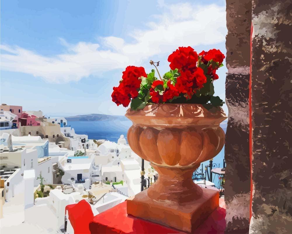 Malen nach Zahlen   Blick in Thira   Santorini   Griechenland