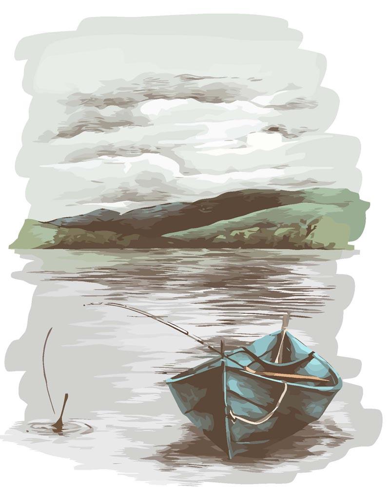 Malen nach Zahlen   Boot auf dem Fluss