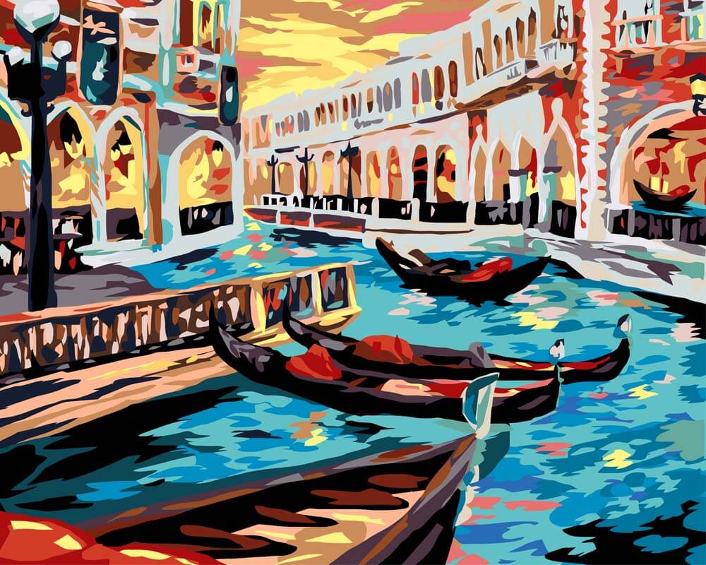 Malen nach Zahlen   Boote in Venedig