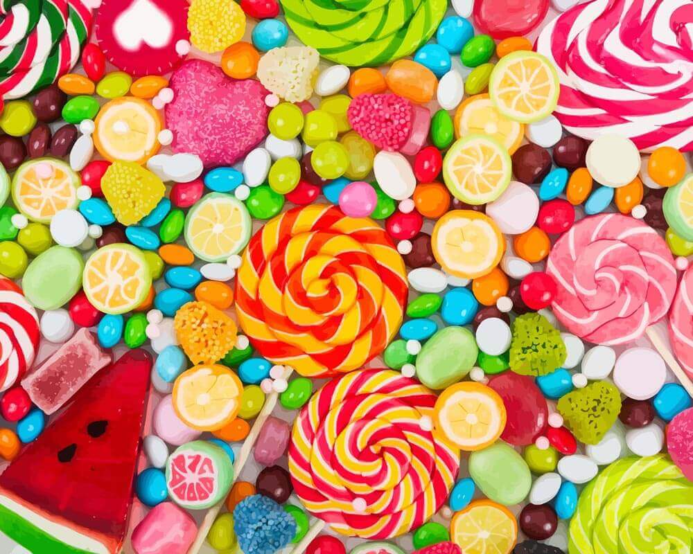 Malen nach Zahlen   Bunte Süßigkeiten