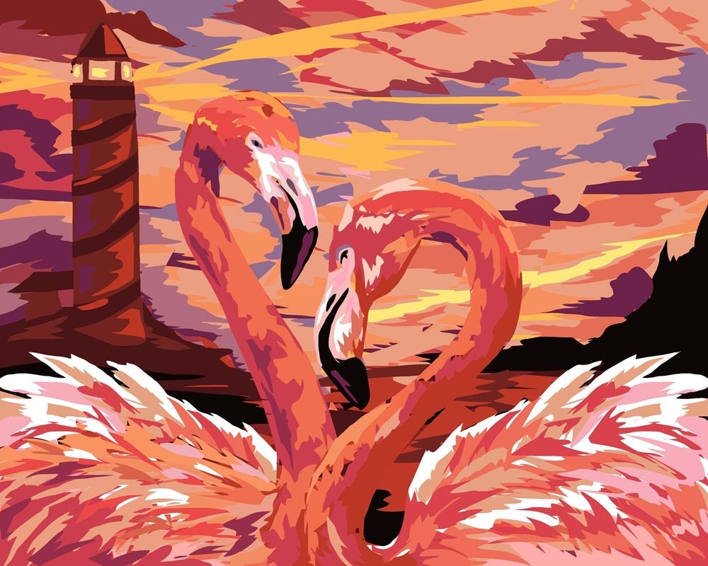 Malen nach Zahlen   Flamingo Liebespaar