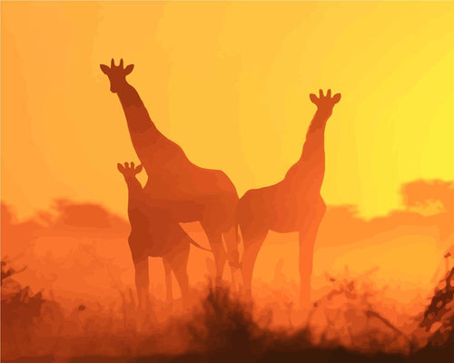 Malen nach Zahlen - Giraffenfamilie in der Natur