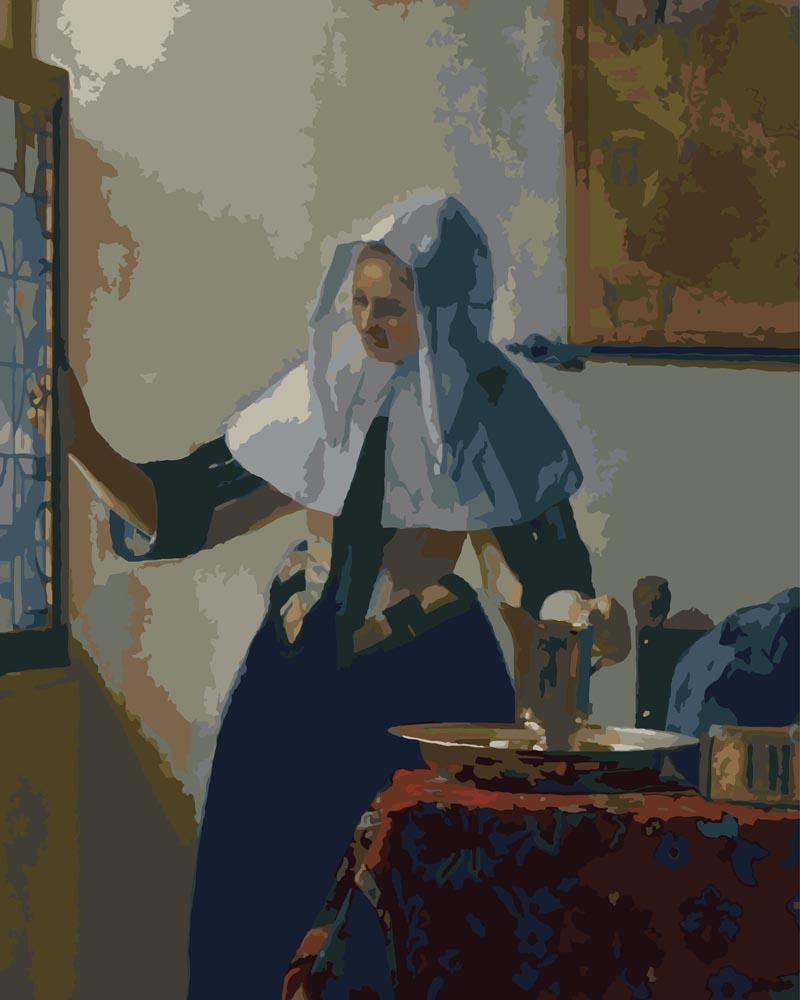Malen nach Zahlen   Junge Frau mit einem Wasserkrug am Fenster   Johannes Vermeer