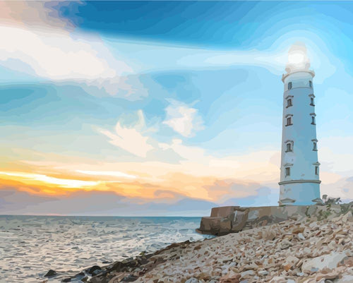 Malen nach Zahlen - Leuchtturm bei angehender Nacht