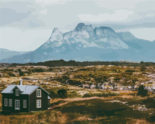 Malen nach Zahlen - Norwegen Berg und Hauslandschaft