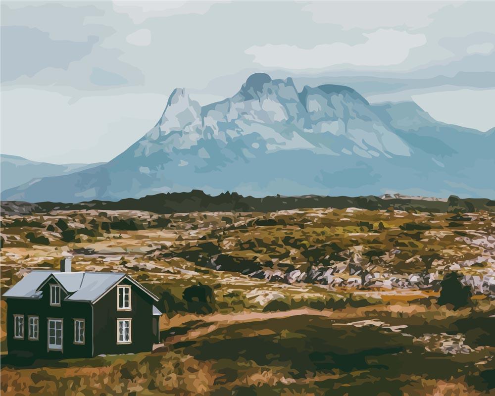 Malen nach Zahlen   Norwegen Berg und Hauslandschaft
