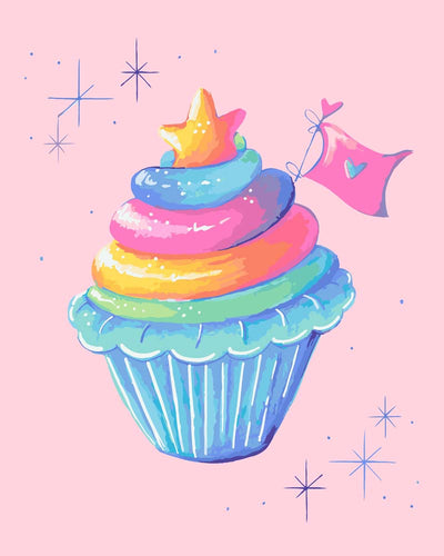 Malen nach Zahlen - Regenbogen Cupcake - by Farbheldin
