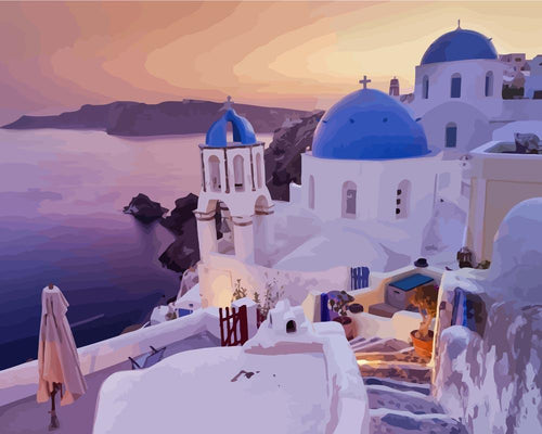 Malen nach Zahlen - Santorini bei Sonnenuntergang