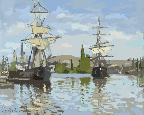 Malen nach Zahlen - Schiffe fahren auf der Seine bei Rouen - Claude Monet