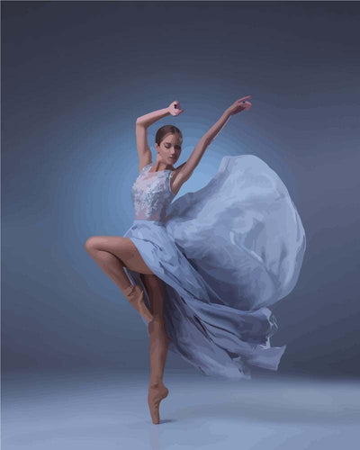 Malen nach Zahlen - Schöne Ballerina im blauen Kleid