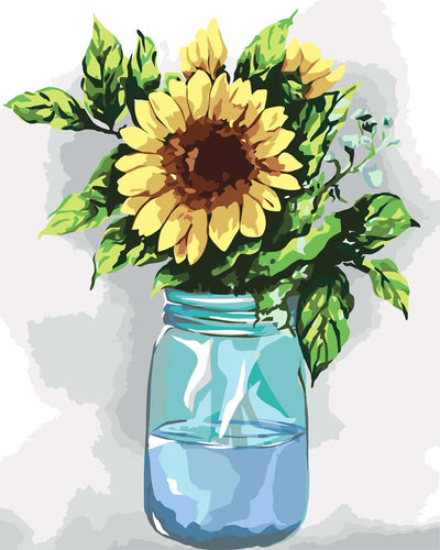 Malen nach Zahlen - Sonnenblumenwasserglas