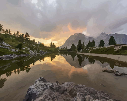 Malen nach Zahlen - Spiegelung im Bergsee