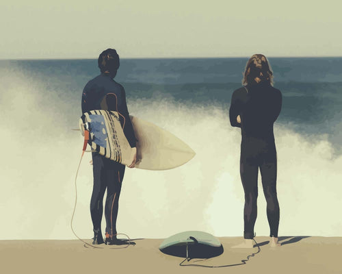 Malen nach Zahlen - Surfer schauen nach den Wellen