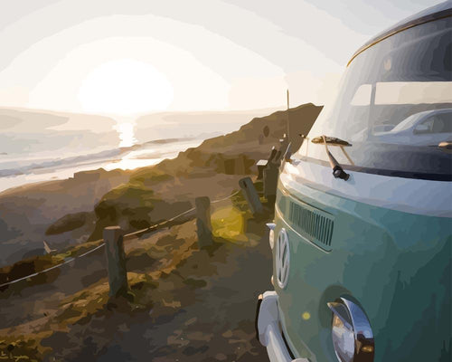 Malen nach Zahlen - VW-Bus am Strand